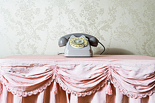 静物,旧式,电话,褶皱,桌布