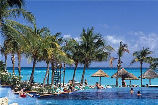 酒店,海滩,坎昆,马雅里维拉,尤卡坦半岛,墨西哥