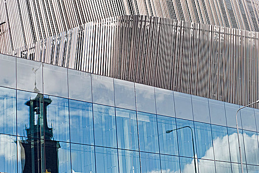 建筑,现代建筑,反射,斯德哥尔摩,市政厅