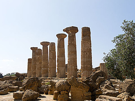 柱子,希腊,庙宇,神殿之谷,阿格里琴托,西西里,意大利,欧洲