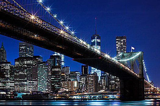 布鲁克林大桥,东河,曼哈顿,天际线,市区,布鲁克林,纽约