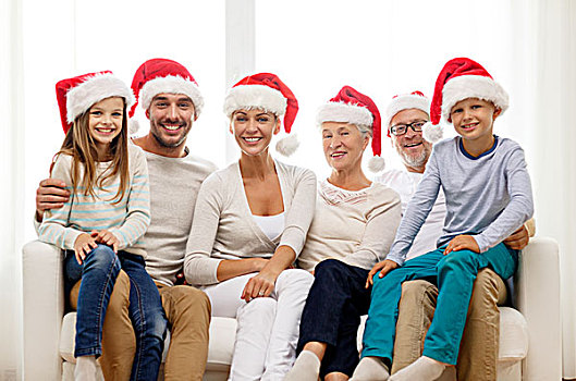 家庭,高兴,休假,人,概念,幸福之家,圣诞老人,帽子,坐,沙发,在家