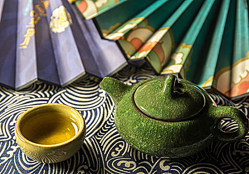 中国古典文化茶具,茶艺品茶折扇背景图