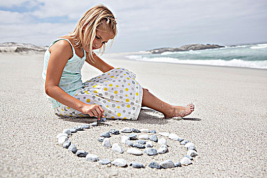女孩,鹅卵石,螺旋,形状,海滩