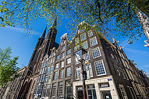 上面,局部,建筑,靠近,教堂,阿姆斯特丹,荷兰