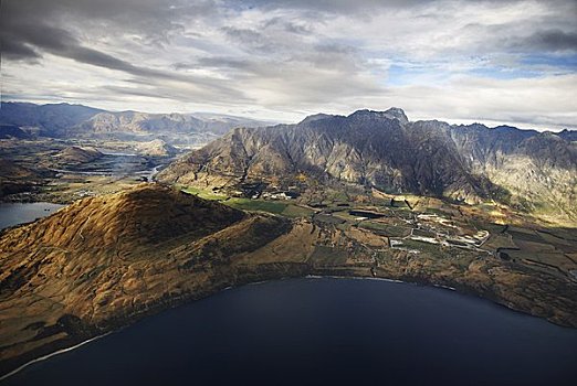 俯视,湖,山峦,南岛,新西兰