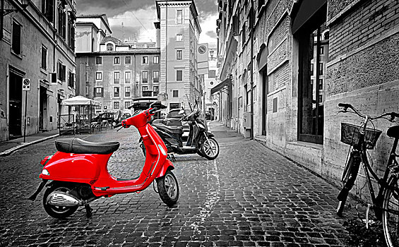 罗马,意大利,六月,小,红色,摩托车,街道