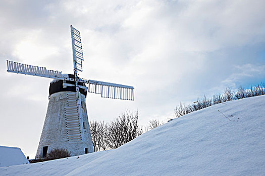 风车,冬天,泰恩-威尔,英格兰