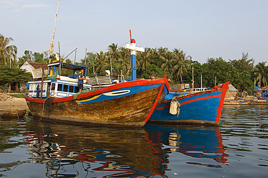 越南,靠近,芽庄,港口,彩色,渔船