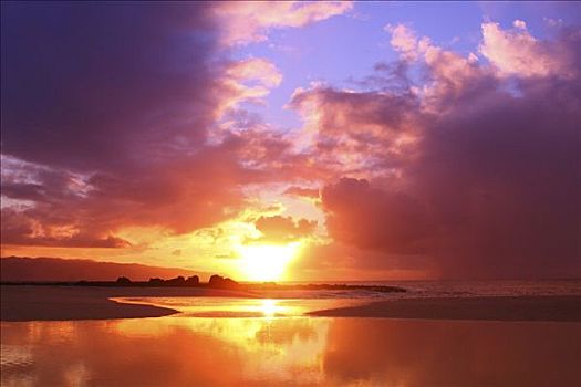 夏威夷,瓦胡岛,漂亮,日落