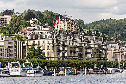 风景,北方,岸边,酒店,国家,琉森湖,瑞士