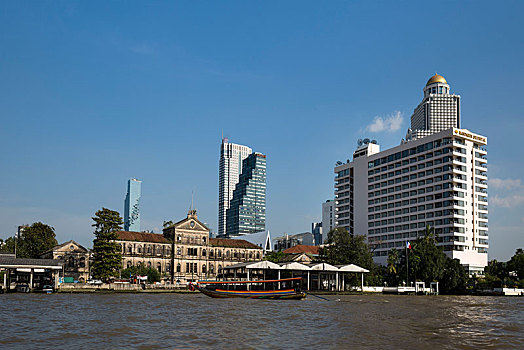 风景,曼德瑞亚洲饭店,塔,中间,建筑,老,海关大楼,曼谷,泰国,亚洲