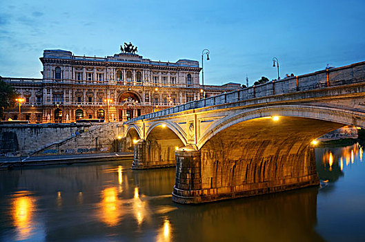 桥,上方,河,台伯河,宫殿,执法,邸宅,夜晚,罗马,意大利