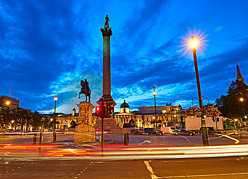 伦敦,特拉法尔加广场,日落,纳尔逊,柱子,英格兰