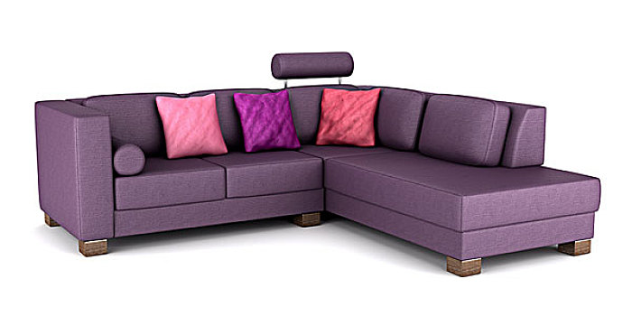 现代,紫色,皮沙发,枕头,隔绝