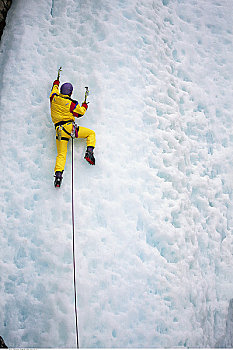 男人,攀冰,班芙国家公园,艾伯塔省