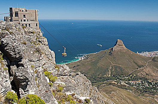 南非,开普敦,桌山国家公园,索道,俯视,缆车,车站,头部,岩石构造