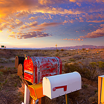 低劣,邮箱,排列,亚利桑那,荒芜,美国