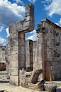 毒蛇,柱子,奇琴伊察,尤卡坦半岛,墨西哥,玛雅