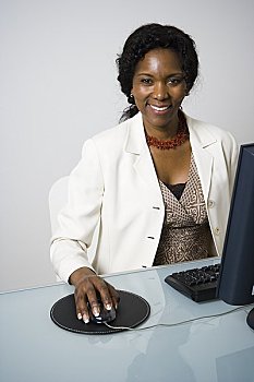 肖像,职业女性,电脑,微笑