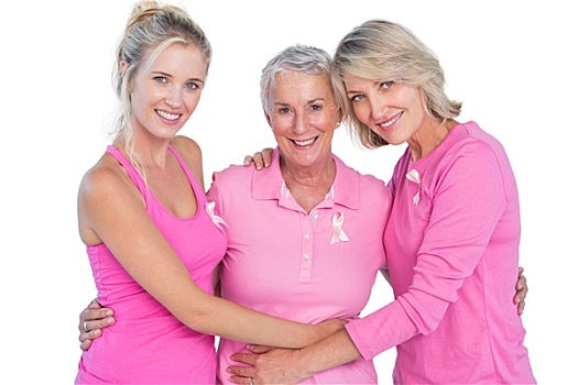 高兴,女人,穿,粉色,带,乳腺癌
