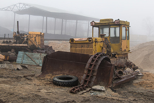 老,推土机,沙滩