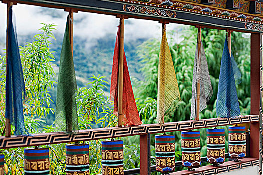 彩色,布,悬挂,窗,地区,不丹