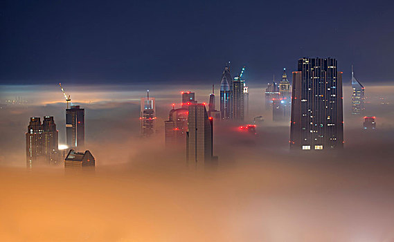 城市,风景,摩天大楼,高处,云,迪拜,阿联酋