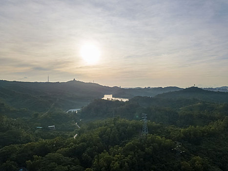 清晨惠州红花湖景区日出航拍风光