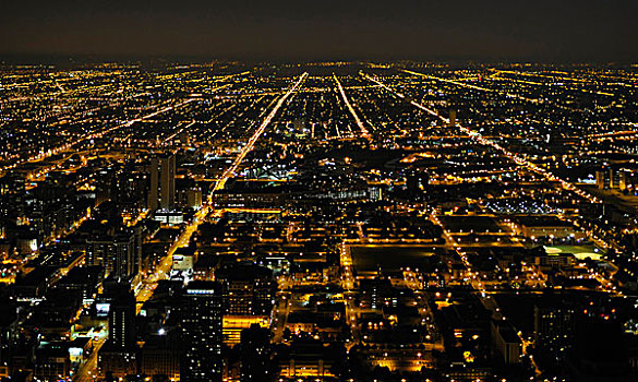 夜景,街道,格子,位于,西部,芝加哥,伊利诺斯,美国