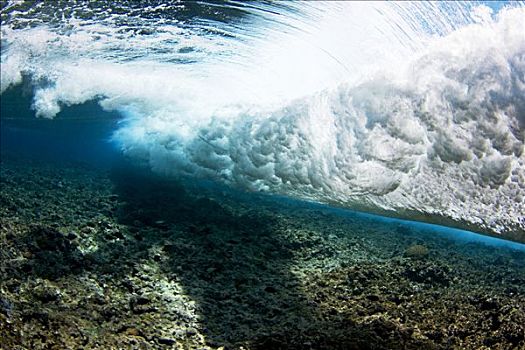 密克罗尼西亚,水下视角,海浪,碰撞,礁石