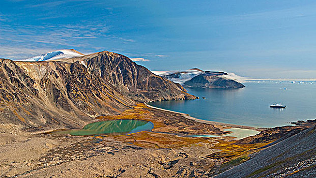 游船,停泊,无名,峡湾,靠近,西北地区,格陵兰