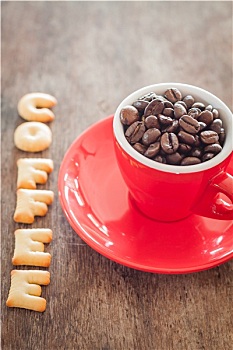 咖啡,字母,饼干,红色,咖啡杯