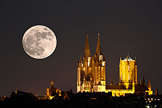 诺曼底,月亮,高处,大教堂,一月,聚焦