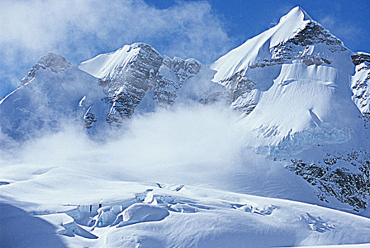 顶峰,薄雾,高处,冰河,山脉,靠近,不列颠哥伦比亚省,加拿大