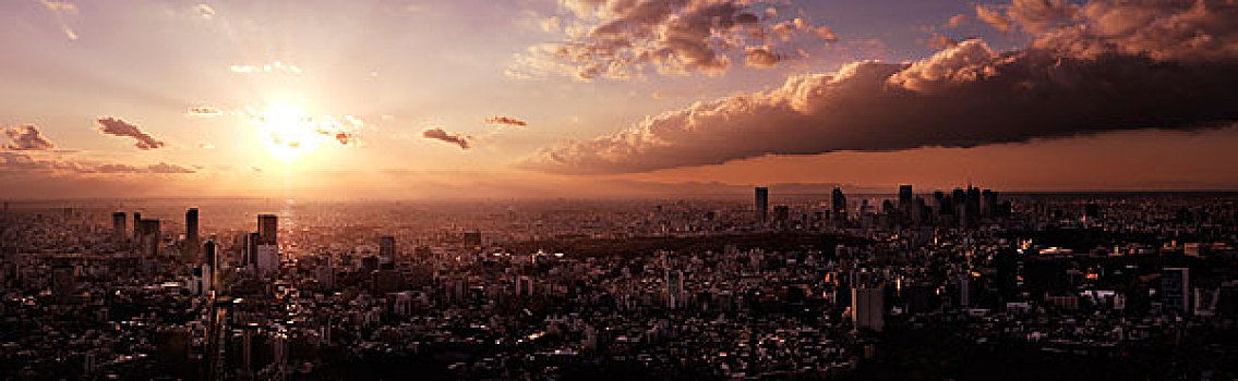 城市,全景,日落,涩谷,东京,日本,亚洲