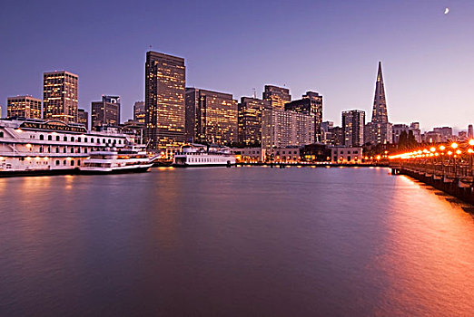 市区,旧金山,水,日落,风景,结束,码头,加利福尼亚,美国