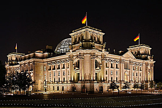 夜晚,场景,德国,德国国会大厦,建筑,柏林,欧洲
