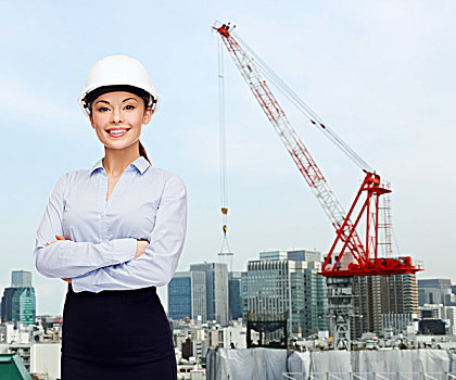 建筑,概念,微笑,职业女性,白色,头盔