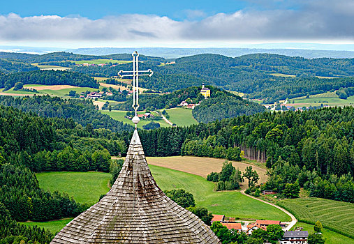 教堂,尖顶,城堡,小教堂,风景,巴伐利亚森林,普拉蒂纳特,巴伐利亚,德国,欧洲