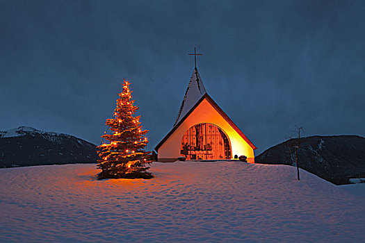 奥地利,提洛尔,小教堂,圣诞树