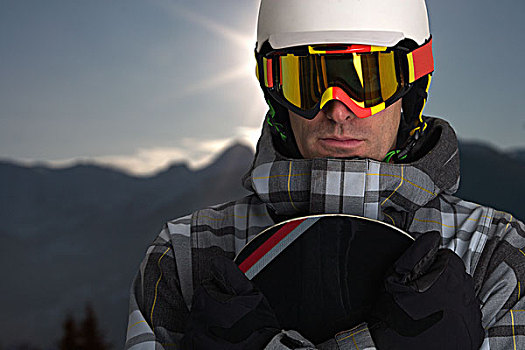 滑雪板玩家,戴着,头盔,面具