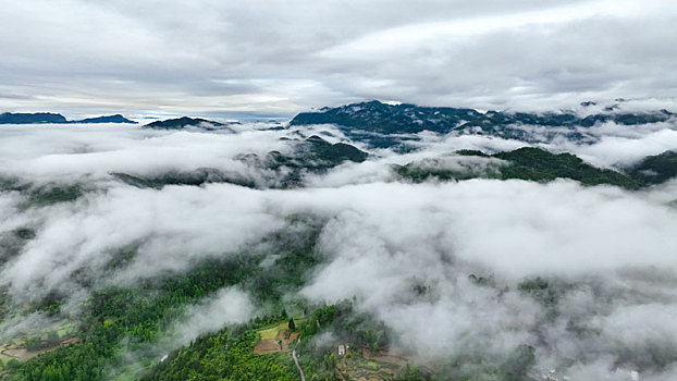 重庆酉阳雨后清晨乡村雾气弥漫如仙境