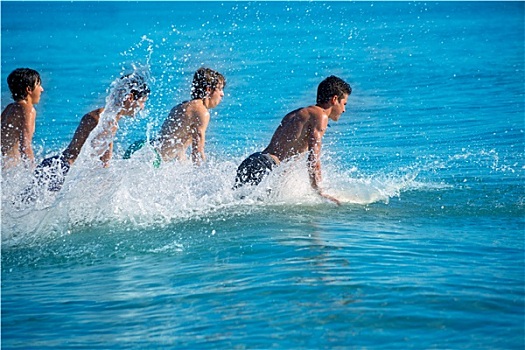 男孩,冲浪,跑,跳跃,冲浪板