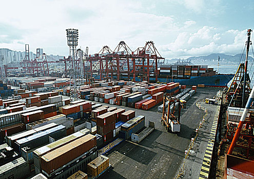中国,香港,货箱,港口,俯视图