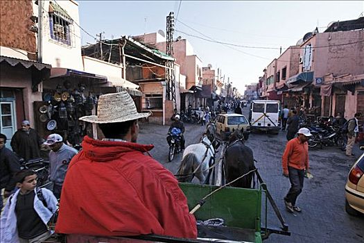 马车,盒子,热闹街道,历史,马拉喀什,摩洛哥,非洲