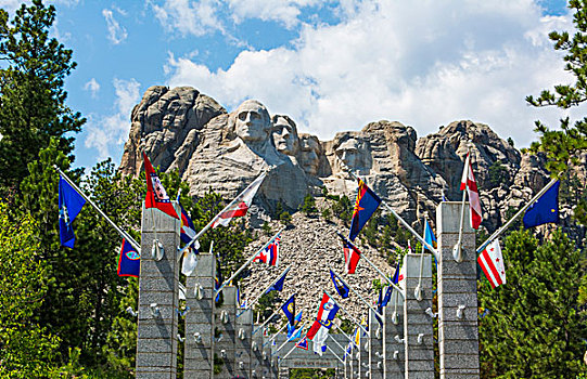 拉什莫尔山,南达科他,入口,旗帜,国家,纪念,总统,石头,山,地标,魅力,美国