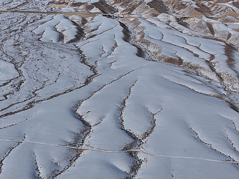 新疆哈密,落雪的戈壁似童话