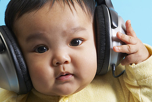 肖像,婴儿,耳机
