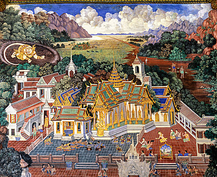 壁画,旅游,玉佛寺,庙宇,皇宫,曼谷,中心,泰国,亚洲